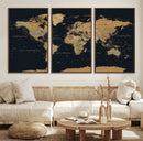 Vintage World Map Earth Globe Countries Oceans Continents by MyGreatCanvas | Canvas Wall Art Prints | Photo Prints & Wall Decor
