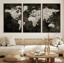 Vintage World Map Wall Art Canvas Print – Framed Large Map
