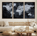 Black World Map Canvas Print – Detailed Map for Couples and by MyGreatCanvas | Canvas Wall Art Prints | Photo Prints & Wall Decor