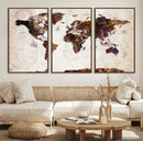Blue Watercolor World Map Canvas Print – Framed Modern Wall
