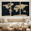Dark World Map Canvas Wall Art Print, Minimal Black and Gold by MyGreatCanvas | Canvas Wall Art Prints | Photo Prints & Wall Decor
