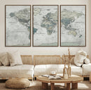 Neutral Vintage World Map Canvas Wall Art Print, Classic Map