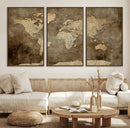 Dark Vintage World Map Canvas Wall Art Print, Antique Map