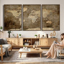 Dark Vintage World Map Canvas Wall Art Print, Antique Map