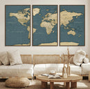 Minimal Vintage World Map Canvas Wall Art Print, Neutral