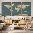 Minimal Vintage World Map Canvas Wall Art Print, Neutral