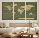 Large World Map Canvas Wall Art Print for Study Room Decor -