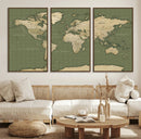 Vintage World Map Canvas Wall Art Print, Classic Global Map