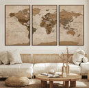World Map Canvas Wall Art Print, Detailed Global Map Artwork