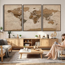 World Map Canvas Wall Art Print, Detailed Global Map Artwork