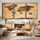 Modern Red and Gray World Map Canvas Print – Framed Wall Art