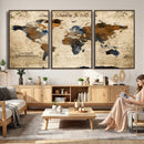 Rustic Watercolor World Map Canvas Wall Art – Framed Travel