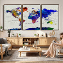 Vintage World Map Canvas Wall Art – Framed Travel Map with