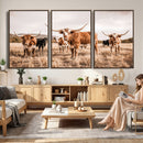 Texas Longhorn Cattle Wall Art Canvas Print, Sepia Western