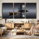 Moonlit Lake Canvas Wall Art, Dreamy Boat Heron Full Moon by MyGreatCanvas | Canvas Wall Art Prints | Photo Prints & Wall Decor