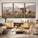 Rustic Texas Longhorn Cow Canvas Wall Art Print, Rustic Farm Animal Photography Print, Farmhouse Country Decor, Western Ranch Art