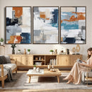 Blue Teal Abstract Canvas Wall Art, Modern Textured Painting Print, Navy Orange White Contemporary Art, Neutral Living Room Decor, Office Art by MyGreatCanvas | Canvas Wall Art Prints | Photo Prints & Wall Decor
