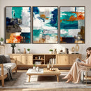 Blue Teal Abstract Canvas Wall Art, Modern Textured Painting Print, Navy Orange White Contemporary Art, Neutral Living Room Decor, Office Art by MyGreatCanvas | Canvas Wall Art Prints | Photo Prints & Wall Decor