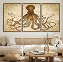 Sepia Octopus Wall Art Abstract Animal Canvas Print