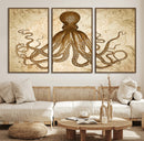 Sepia Octopus Wall Art Abstract Animal Canvas Print