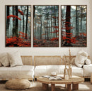 Autumn Forest Wall Art – Enchanting Red Leaves Canvas Print,