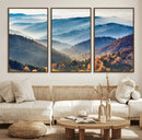Misty Mountain Sunrise Triptych Canvas Print – Autumn