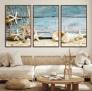 Seashells on Rustic Wooden Background, Seashells Wall Art