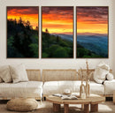 Smoky Mountains Sunset Wall Art Canvas Print | 3 Panel by MyGreatCanvas | Canvas Wall Art Prints | Photo Prints & Wall Decor