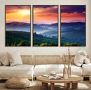 Sunset over Mountain Canvas Print, Forest Canvas Wall Art –