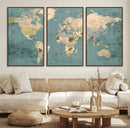 Classic World Map Canvas Print – Framed Vintage Map Wall