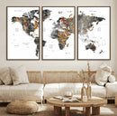 Modern Metallic World Map Canvas Wall Art – Framed