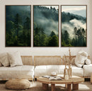 Misty Forest Wall Art Premium Canvas Print a Foggy and