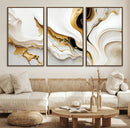 Gold Waves on Pure White Canvas – Gold Abstract Art for