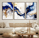 Golden Cascades on Midnight Blue – Deep Blue Abstract Wall