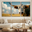 Longhorn in the Prairie - Stunning Ranch-Style Triptych Wall