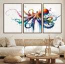 Watercolor Vibrant Octopus Wall Art Canvas Print | Abstract