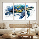 Turtle Wall Art Canvas Print, Framed Watercolor Turtle Art