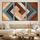 Geometric Wood Art Wall Decor Canvas Print, Rustic Wooden