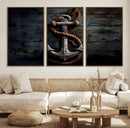 3 Panel Grunge Abstract Anchor Wall Art Canvas Print Set