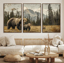 Rustic Grizzly 399 Bear Family Wall Art Canvas Print