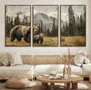Rustic Grizzly 399 Bear Family Wall Art Canvas Print