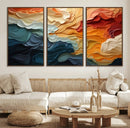 Blue Orange Abstract Wave Wall Art Canvas Print, Framed Blue