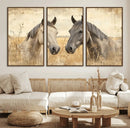 Chines Ink Style Grunge Horses Wall Art Canvas Print