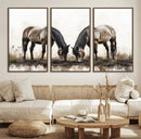 Chines Ink Style Horses Wall Art Canvas Print