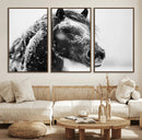 Winter Horse Canvas Print | Large 3-Panel Black White Equine