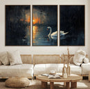 Abstract Swan on Water Wall Art Canvas Print - Elegant