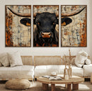 Rustic Texas Artwork Wall Art Canvas Print - Abstract Cow