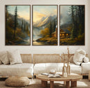 Wood Cabin Retreat Mountain at Sunset Wall Art Print -
