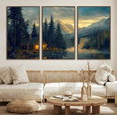 Mountain Cabin by the Lake at Sunset Wall Art - Serene by MyGreatCanvas | Canvas Wall Art Prints | Photo Prints & Wall Decor