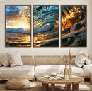 Ocean Wave at Sunset Canvas Wall Art – Vibrant Coastal Beach